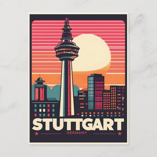 Retro Stuttgart TV Tower Fernsehturm Duits cadeau Briefkaart (Voorkant)