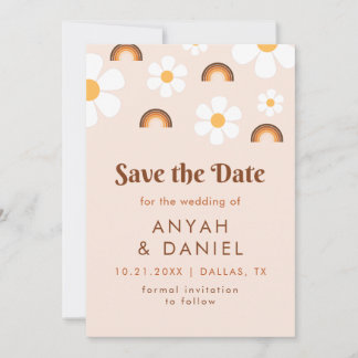 Retro Style 70s Regelboog & Daisy Groovy Hippie Save The Date