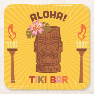 Retro Style Aloha Tiki Bar Vierkante Kartonnen Onderzetter