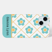 Retro-Style Aqua Yellow Floral Monogram Case-Mate iPhone Case (Achterkant (horizontaal))