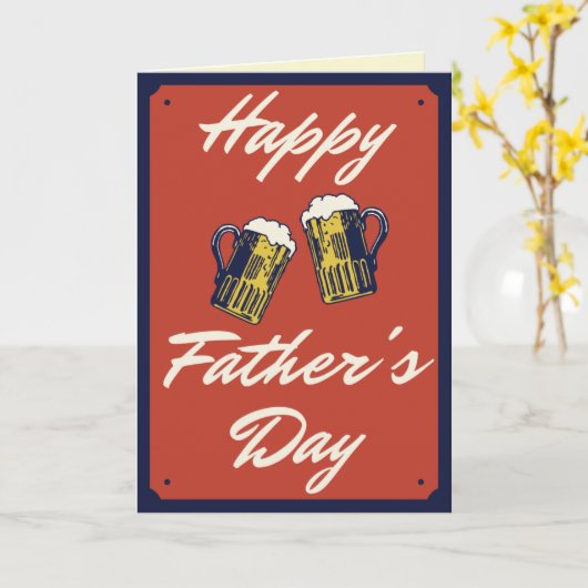 Retro Style Bieren Fijne Vaderdag Kaart (Gele Bloem)