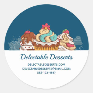 Retro Style Cupcakes Sweet Dessert Business Ronde Sticker