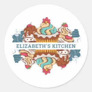 Retro Style Cupcakes Sweet Dessert Kitchen Ronde Sticker