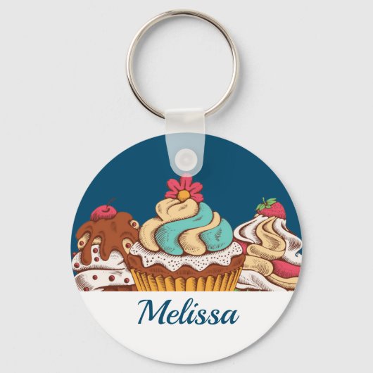 Retro Style Cupcakes Sweet Dessert Sleutelhanger (Voorkant)