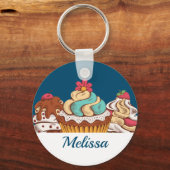 Retro Style Cupcakes Sweet Dessert Sleutelhanger (Voorkant)