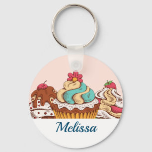 Retro Style Cupcakes Sweet Dessert Sleutelhanger