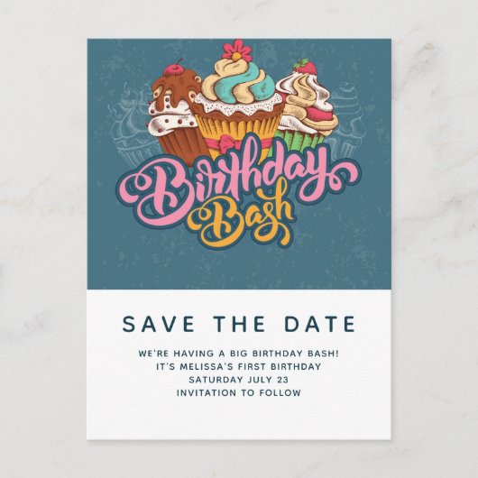 Retro Style Cupcakes Zoet Dessert Sla de datum op Briefkaart (Voorkant)