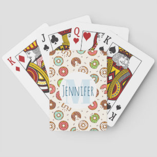 Retro Style Cute Colorful Donut Pattern Monogram Pokerkaarten