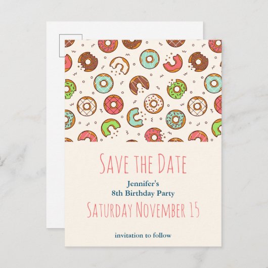 Retro Style Cute Donut Pattern Save the Date Uitnodiging Briefkaart (Voorkant / Achterkant)