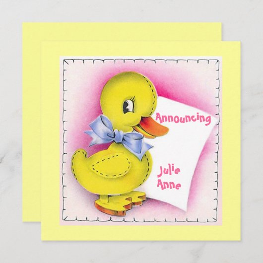Retro Style Cute Speelgoed Duck Baby Birth Annound Kaart (Voorkant / Achterkant)