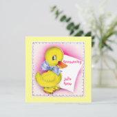 Retro Style Cute Speelgoed Duck Baby Birth Annound Kaart (Staand voorkant)