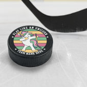 Retro Style Dabbing Unicorn Hockey Puck