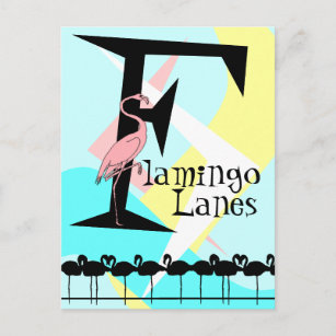 Retro Style Flamant rose Lanes Carte postale aquas