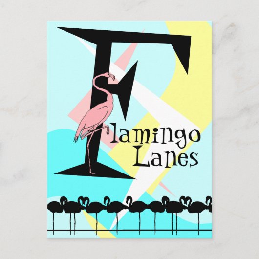 Retro Style Flamant rose Lanes Carte postale aquas (Devant)