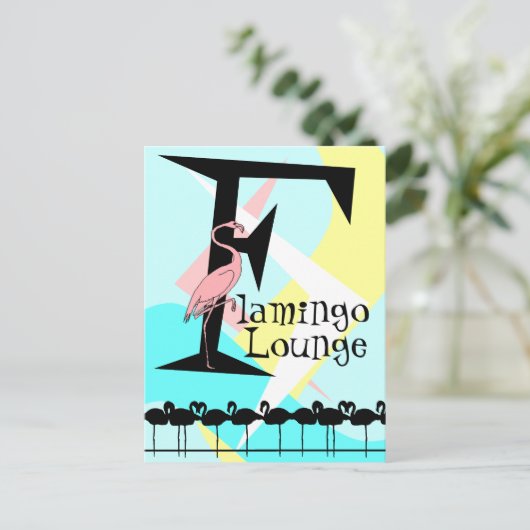 Retro Style Flamant rose Lounge Carte postale aqua (Debout devant)