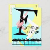 Retro Style Flamant rose Lounge Carte postale aqua (Devant / Derrière)