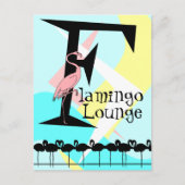 Retro Style Flamant rose Lounge Carte postale aqua (Devant)