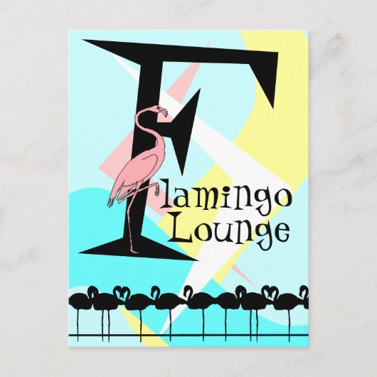 Retro Style Flamant rose Lounge Carte postale aqua (Devant)
