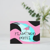 Retro Style Flamingo Hotel Briefkaart aquas roze (Staand voorkant)