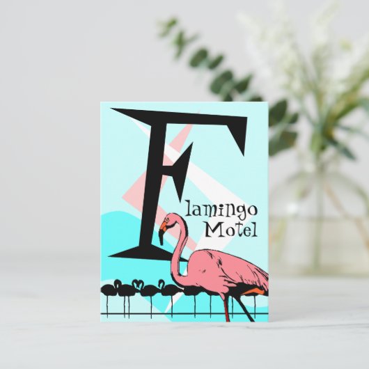 Retro Style Flamingo Lounge Briefkaart aquas roze (Staand voorkant)