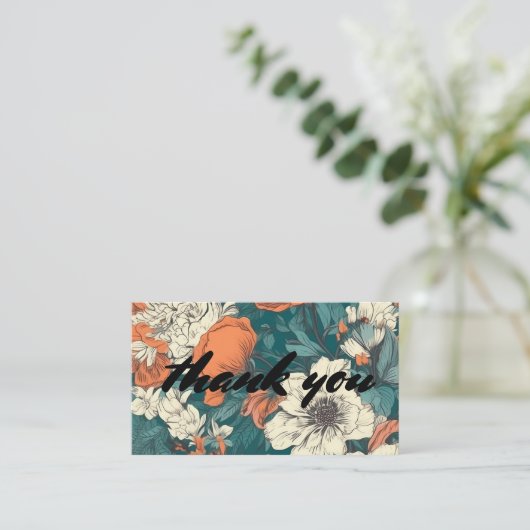 Retro style floral Bedankt Informatiekaartje (Staand voorkant)