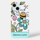 Retro-Style Floral Bumble Bee Monogram Case-Mate iPhone Case (Achterkant)