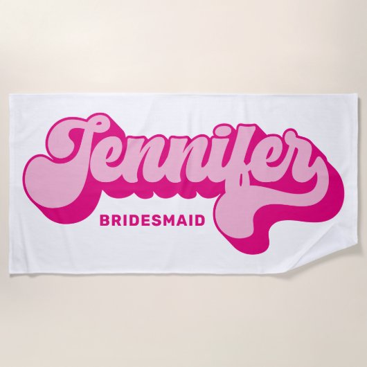 Retro Style Hot Roze Bruid Aangepaste Naam Strandlaken (Voorkant)