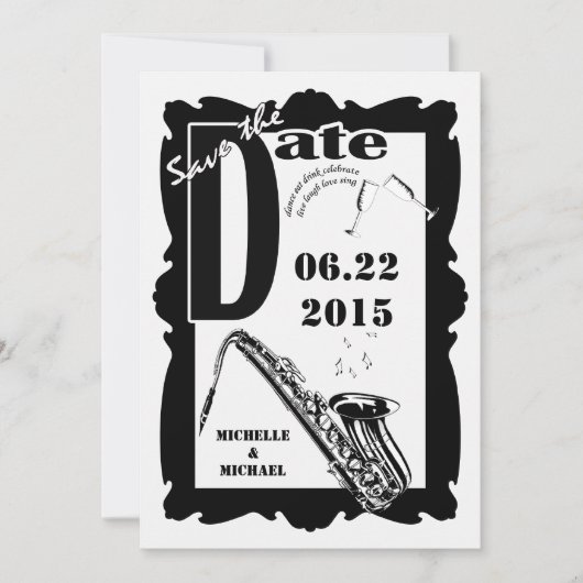 Retro Style Jazz Save the Date Black White 2 (Voorkant)