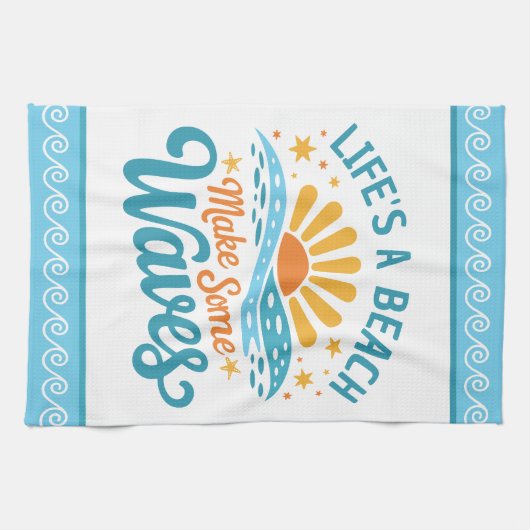 Retro Style Life’s a Beach Customizable Theedoek (Horizontaal)