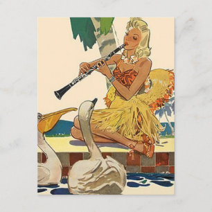 Retro Style Luau Pool Party Grass Skirt Invitation Kaart