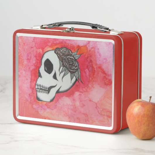 Retro Style Lunchbox met schedel en Rozen (In situ)