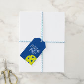 Retro Style Neon Blauw Theme Pickleball Verjaardag Cadeaulabel (Met Touw)