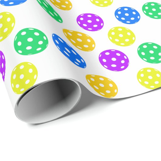 Retro Style Neon Blauw Theme Pickleball Verjaardag Cadeaupapier (Rol Hoek)