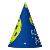 Retro Style Neon Blauw Theme Pickleball Verjaardag Feesthoedjes (Links)