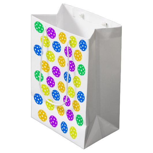 Retro Style Neon Blauw Theme Pickleball Verjaardag Medium Cadeauzakje (Voorkant Gekanteld)