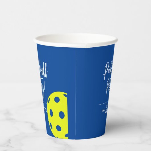 Retro Style Neon Blauw Theme Pickleball Verjaardag Papieren Bekers (Rechts)