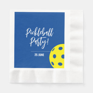 Retro Style Neon Blauw Theme Pickleball Verjaardag Servet