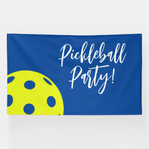 Retro Style Neon Blauw Theme Pickleball Verjaardag Spandoek