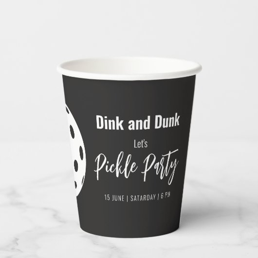Retro Style Neon Zwart Thema Pickleball Verjaardag Papieren Bekers (Achterkant)