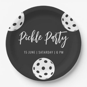 Retro Style Neon Zwart Thema Pickleball Verjaardag Papieren Bordje
