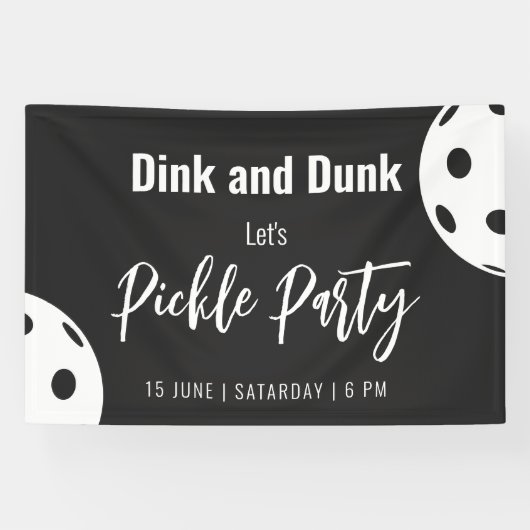 Retro Style Neon Zwart Thema Pickleball Verjaardag Spandoek (Horizontaal)