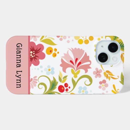 Retro Style Pink Floral Monogram Case-Mate iPhone Case (Achterkant (horizontaal))