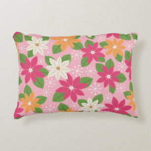 Retro Style Poinsettia & Snowflakes -Roze Accent Kussen