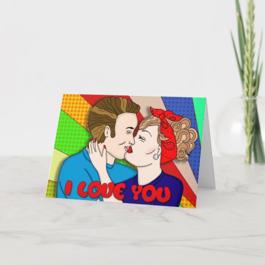 Retro Style Pop Art Romantic Jubileum Brunette Kaart (Voorkant)