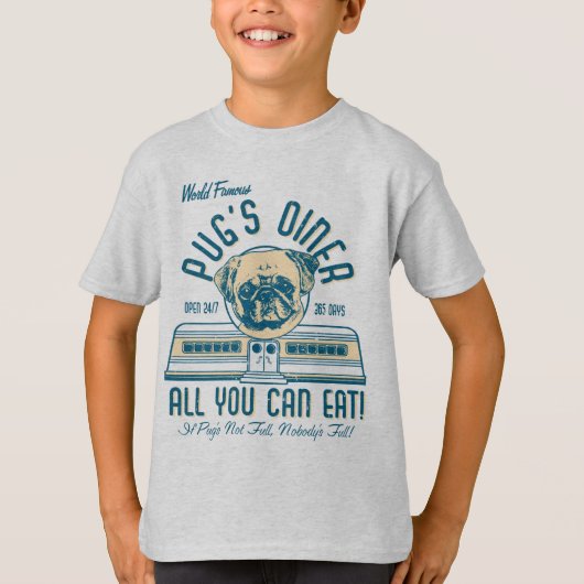 Retro Style Pug's Diner T - shirts voor kinderen (Voorkant)