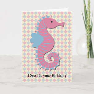 Retro Style Seahorse Fun Pun Verjaardags Kaart