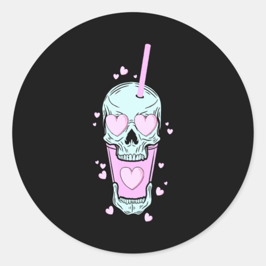 Retro Style Skull Skeleton Latte Coffee C Valen  Ronde Sticker (Voorkant)