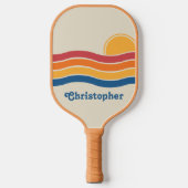 Retro Style Sunrise Pastel Rainbow scriptnaam Pickleball Paddle (Voorkant)