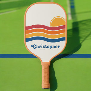 Retro Style Sunrise Pastel Rainbow scriptnaam Pickleball Paddle