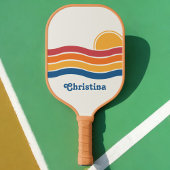 Retro Style Sunrise Pastel Rainbow scriptnaam Pickleball Paddle
